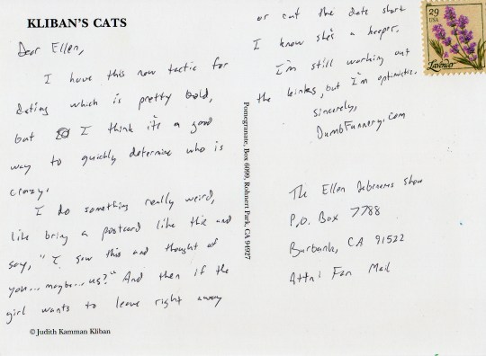 Ellen DeGeneres postcard cats