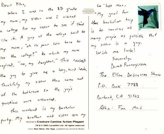Ellen DeGeneres postcard