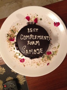 Often our hotels knew it was our honeymoon and would have a little cake waiting for us in our rooms which was awesome. The spelling errors were a secondary delight.