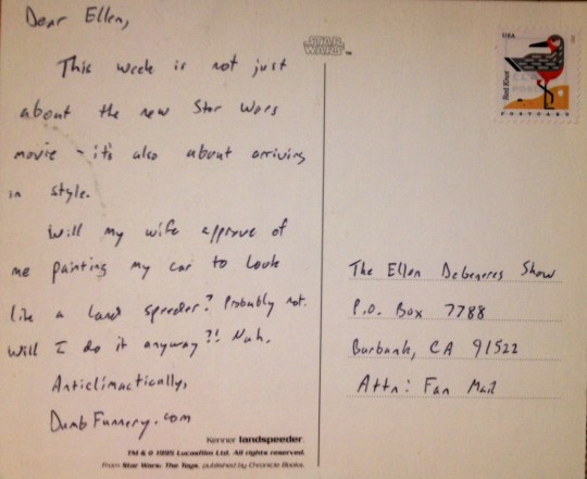 Ellen DeGeneres postcard